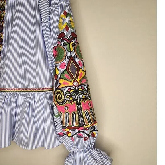 Zara Sequin Embroidered Striped‎ Jacket Blouse Kimono Small Open Front Cardigan - Picture 6 of 8